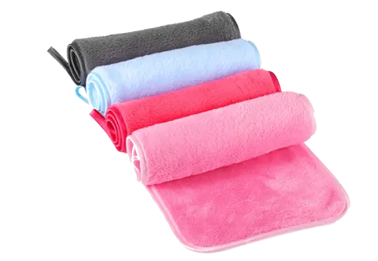 Brightly colored towels including pink, blue, red, gray, and black.